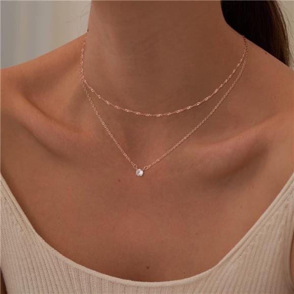 Diamond Necklaces for Women, Dainty 14k Gold/Sterling Silver Choker - Picture 3 of 6